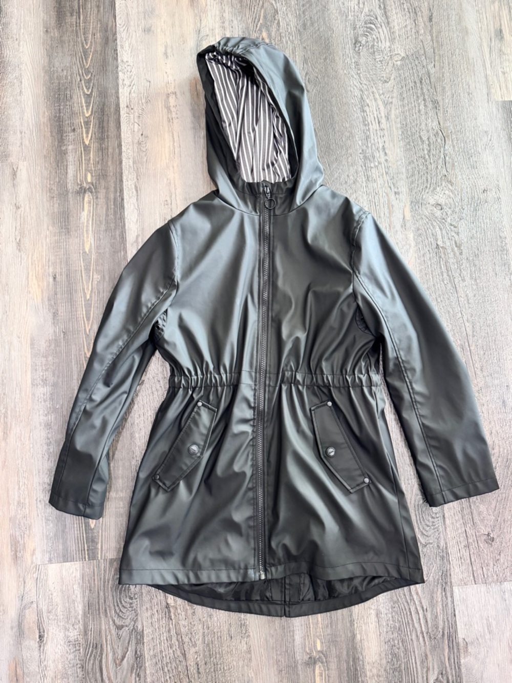 Urban Republic Black Hooded Rain Jacket, Girls Size 14/16 (Large)